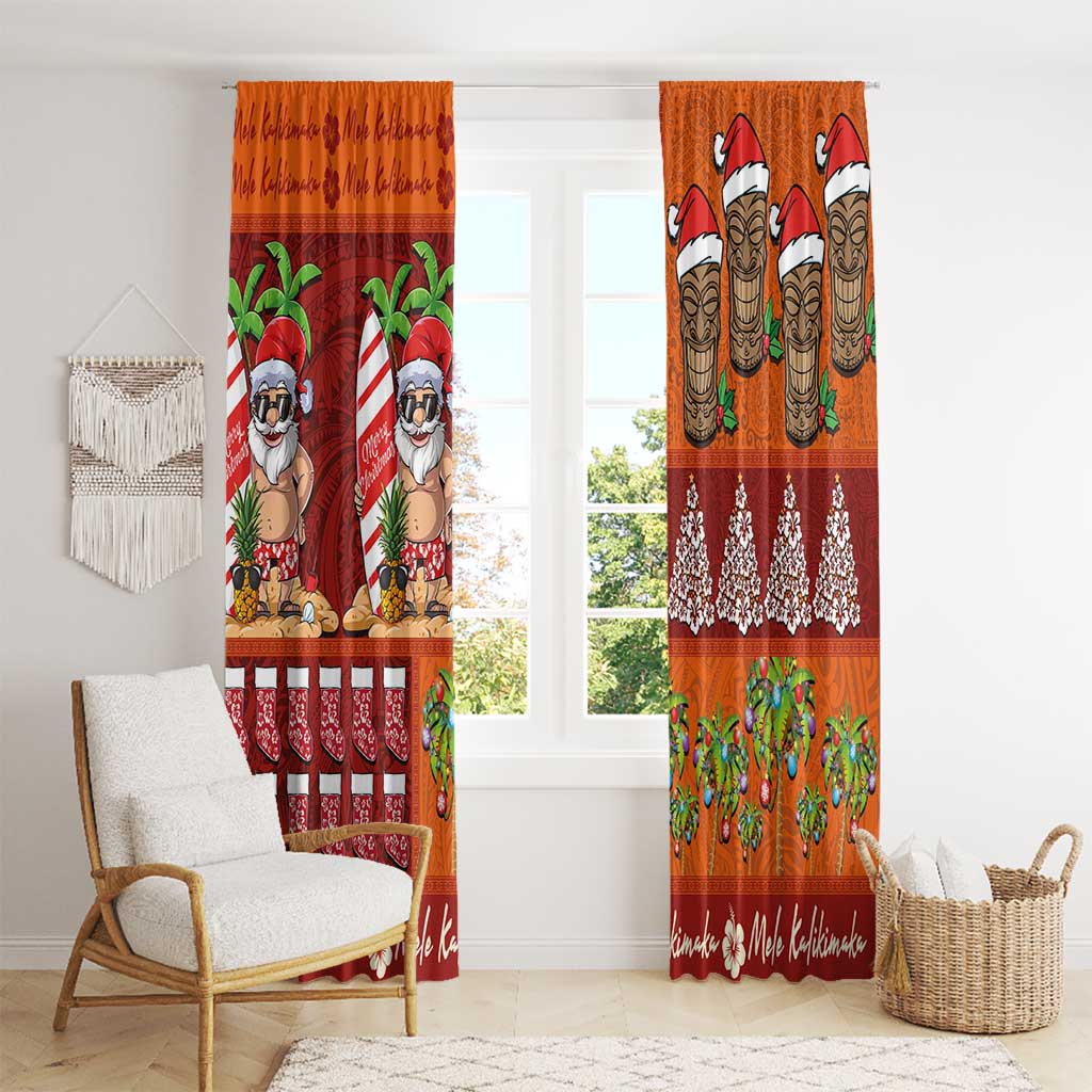 Hawaiian Christmas Window Curtain - Mele Kalikimaka Island Holiday Vibes - Red Orange LT03 - Polynesian Pride