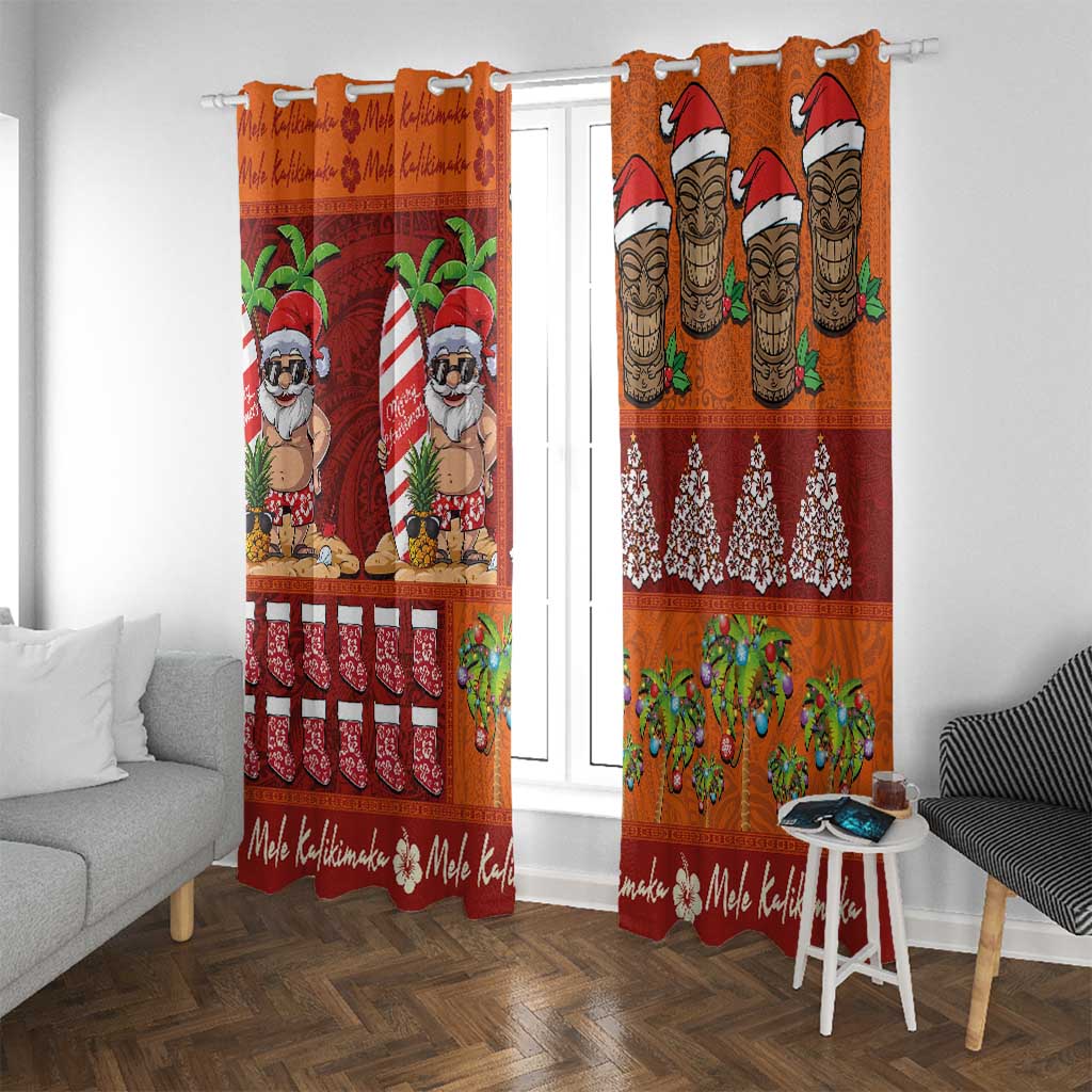 Hawaiian Christmas Window Curtain - Mele Kalikimaka Island Holiday Vibes - Red Orange LT03 With Grommets Red - Orange - Polynesian Pride