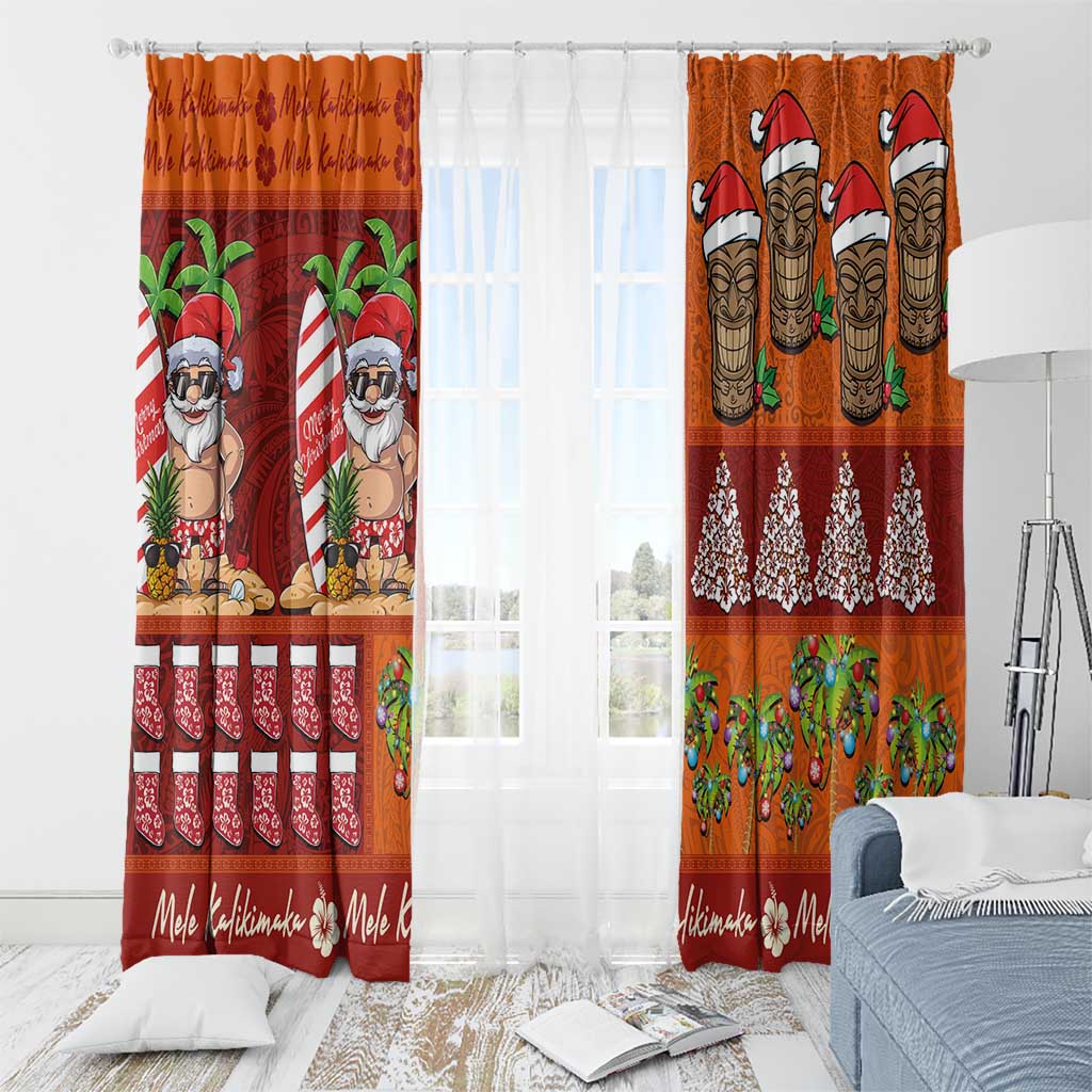 Hawaiian Christmas Window Curtain - Mele Kalikimaka Island Holiday Vibes - Red Orange LT03 - Polynesian Pride
