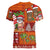 Hawaiian Christmas Women V-Neck T-Shirt - Mele Kalikimaka Island Holiday Vibes - Red Orange