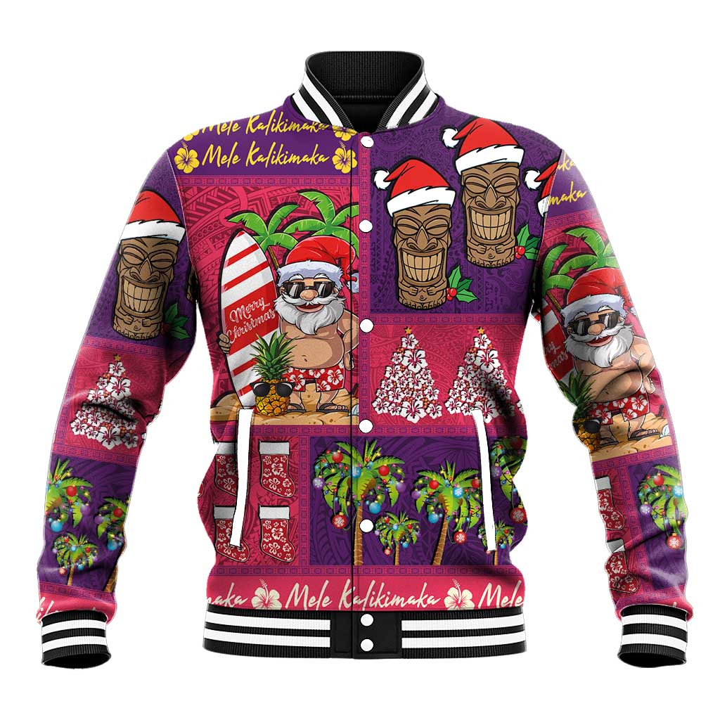 Hawaiian Christmas Baseball Jacket - Mele Kalikimaka Island Holiday Vibes - Pink Purple LT03 Unisex Pink - Purple - Polynesian Pride