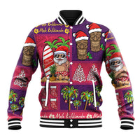 Hawaiian Christmas Baseball Jacket - Mele Kalikimaka Island Holiday Vibes - Pink Purple LT03 Unisex Pink - Purple - Polynesian Pride