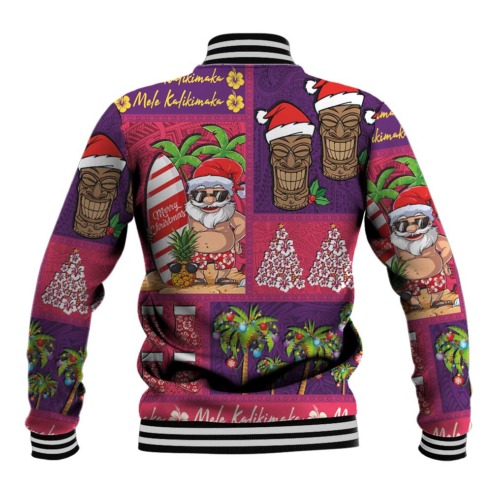 Hawaiian Christmas Baseball Jacket - Mele Kalikimaka Island Holiday Vibes - Pink Purple LT03 - Polynesian Pride