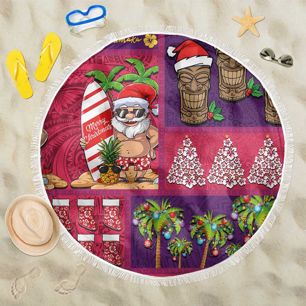 Hawaiian Christmas Beach Blanket - Mele Kalikimaka Island Holiday Vibes - Pink Purple LT03 One Size 150cm Pink - Purple - Polynesian Pride