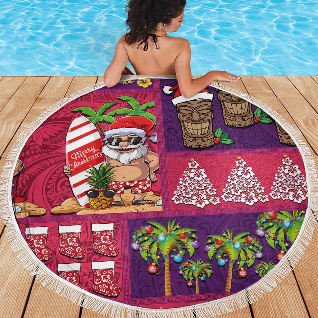 Hawaiian Christmas Beach Blanket - Mele Kalikimaka Island Holiday Vibes - Pink Purple LT03 - Polynesian Pride