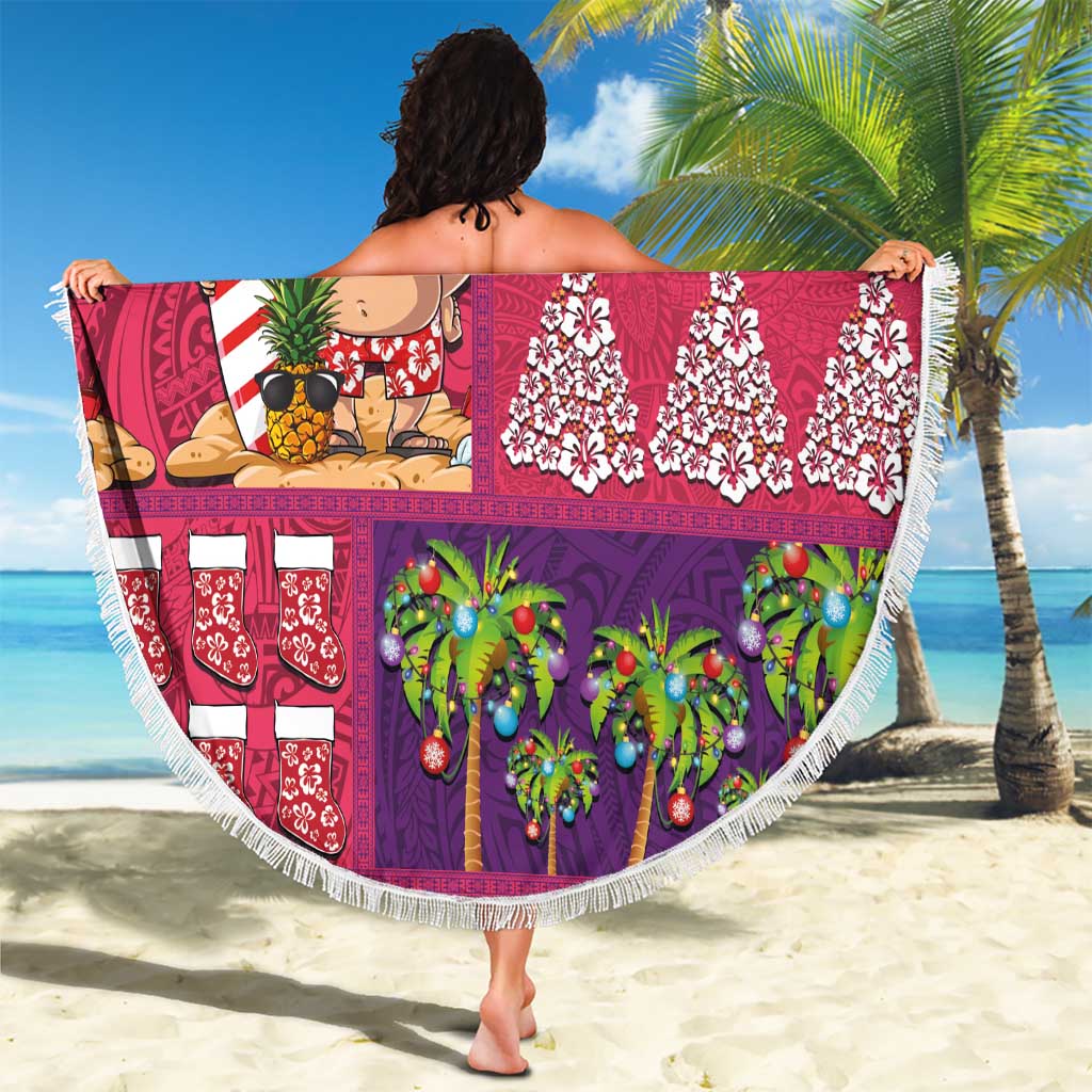 Hawaiian Christmas Beach Blanket - Mele Kalikimaka Island Holiday Vibes - Pink Purple LT03 - Polynesian Pride
