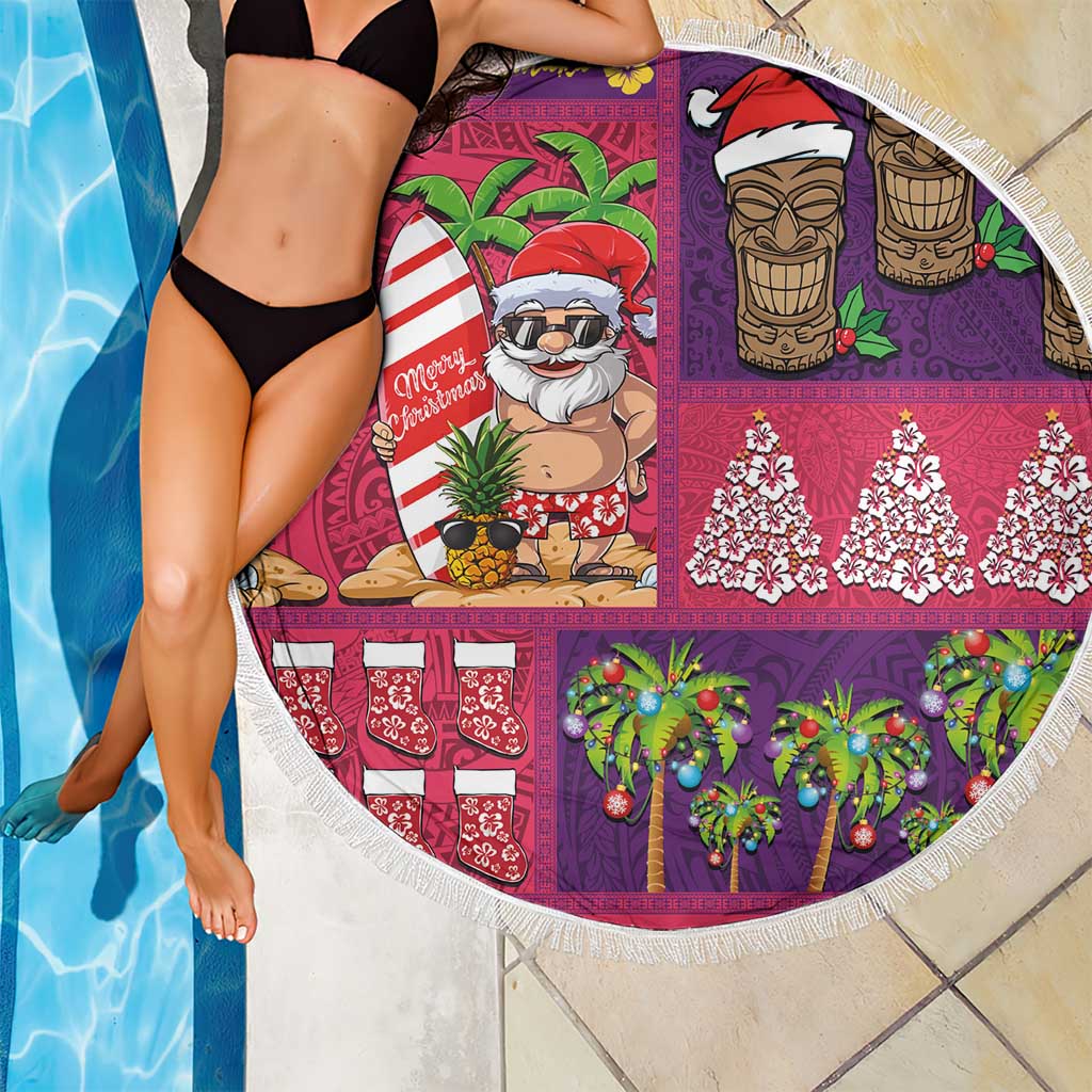 Hawaiian Christmas Beach Blanket - Mele Kalikimaka Island Holiday Vibes - Pink Purple LT03 - Polynesian Pride