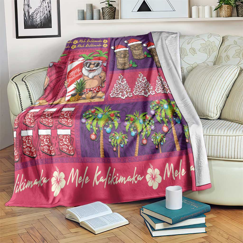 Hawaiian Christmas Blanket - Mele Kalikimaka Island Holiday Vibes - Pink Purple LT03 Pink - Purple - Polynesian Pride