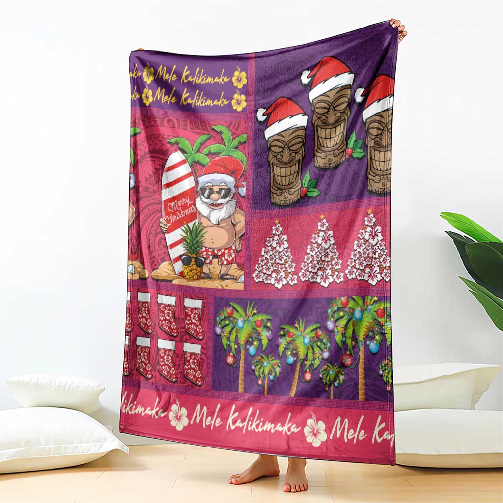 Hawaiian Christmas Blanket - Mele Kalikimaka Island Holiday Vibes - Pink Purple LT03 - Polynesian Pride