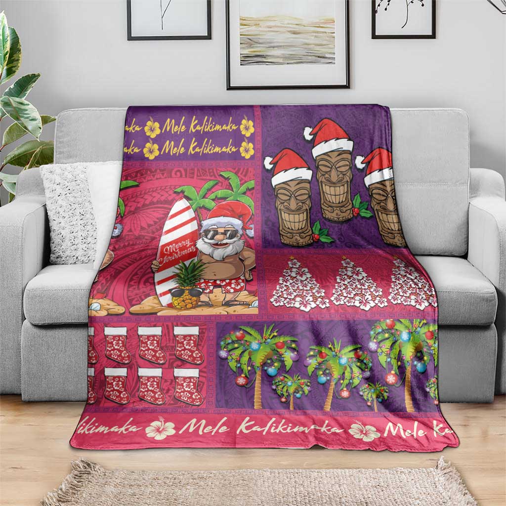 Hawaiian Christmas Blanket - Mele Kalikimaka Island Holiday Vibes - Pink Purple LT03 - Polynesian Pride