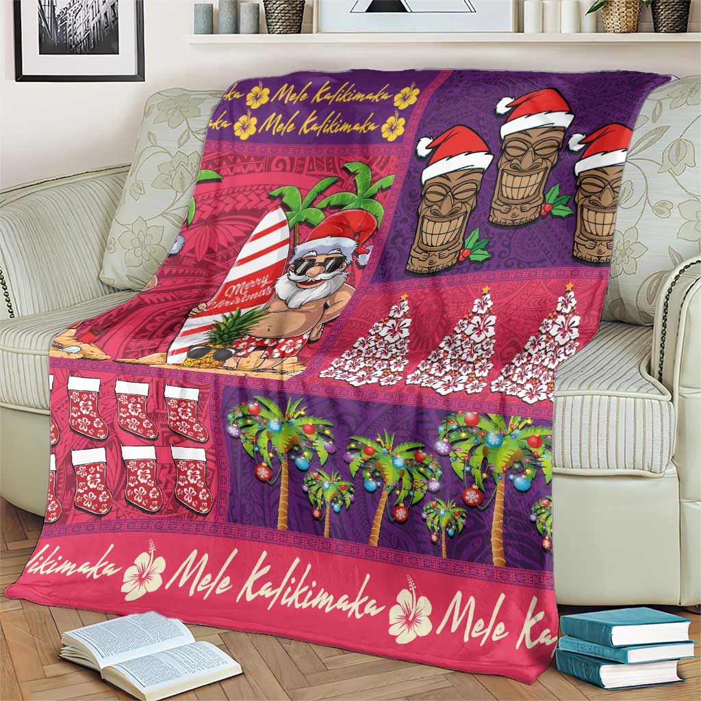 Hawaiian Christmas Blanket - Mele Kalikimaka Island Holiday Vibes - Pink Purple LT03 - Polynesian Pride