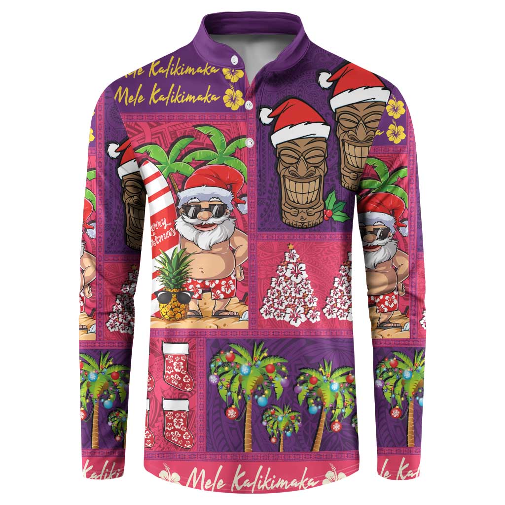 Hawaiian Christmas Button Sweatshirt - Mele Kalikimaka Island Holiday Vibes - Pink Purple LT03 Pink - Purple - Polynesian Pride