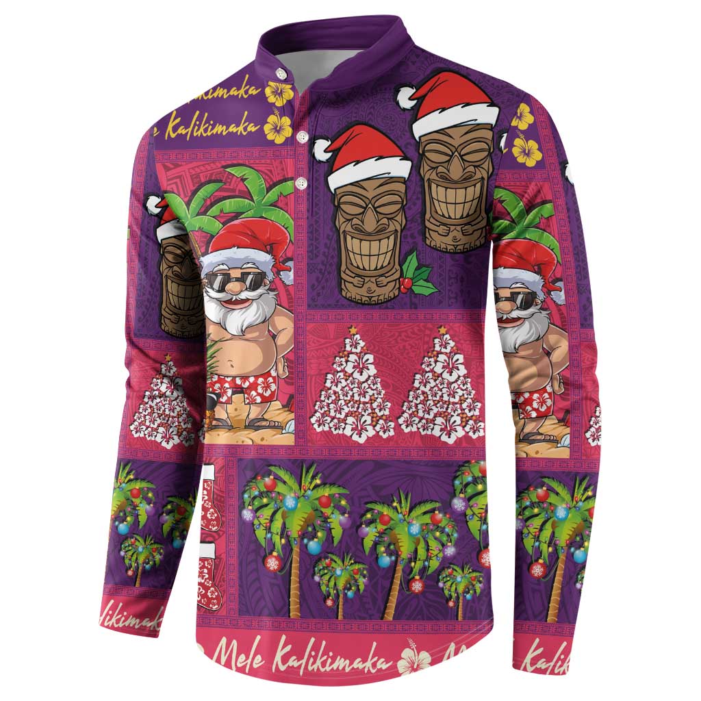Hawaiian Christmas Button Sweatshirt - Mele Kalikimaka Island Holiday Vibes - Pink Purple LT03 - Polynesian Pride