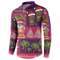 Hawaiian Christmas Button Sweatshirt - Mele Kalikimaka Island Holiday Vibes - Pink Purple LT03 - Polynesian Pride