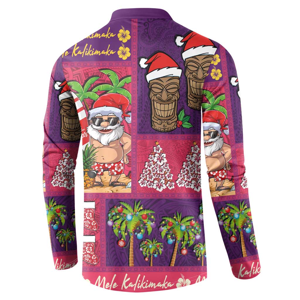 Hawaiian Christmas Button Sweatshirt - Mele Kalikimaka Island Holiday Vibes - Pink Purple LT03 - Polynesian Pride