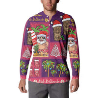 Hawaiian Christmas Button Sweatshirt - Mele Kalikimaka Island Holiday Vibes - Pink Purple LT03 - Polynesian Pride