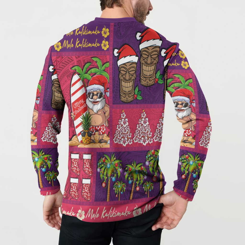 Hawaiian Christmas Button Sweatshirt - Mele Kalikimaka Island Holiday Vibes - Pink Purple LT03 - Polynesian Pride