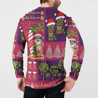 Hawaiian Christmas Button Sweatshirt - Mele Kalikimaka Island Holiday Vibes - Pink Purple LT03 - Polynesian Pride
