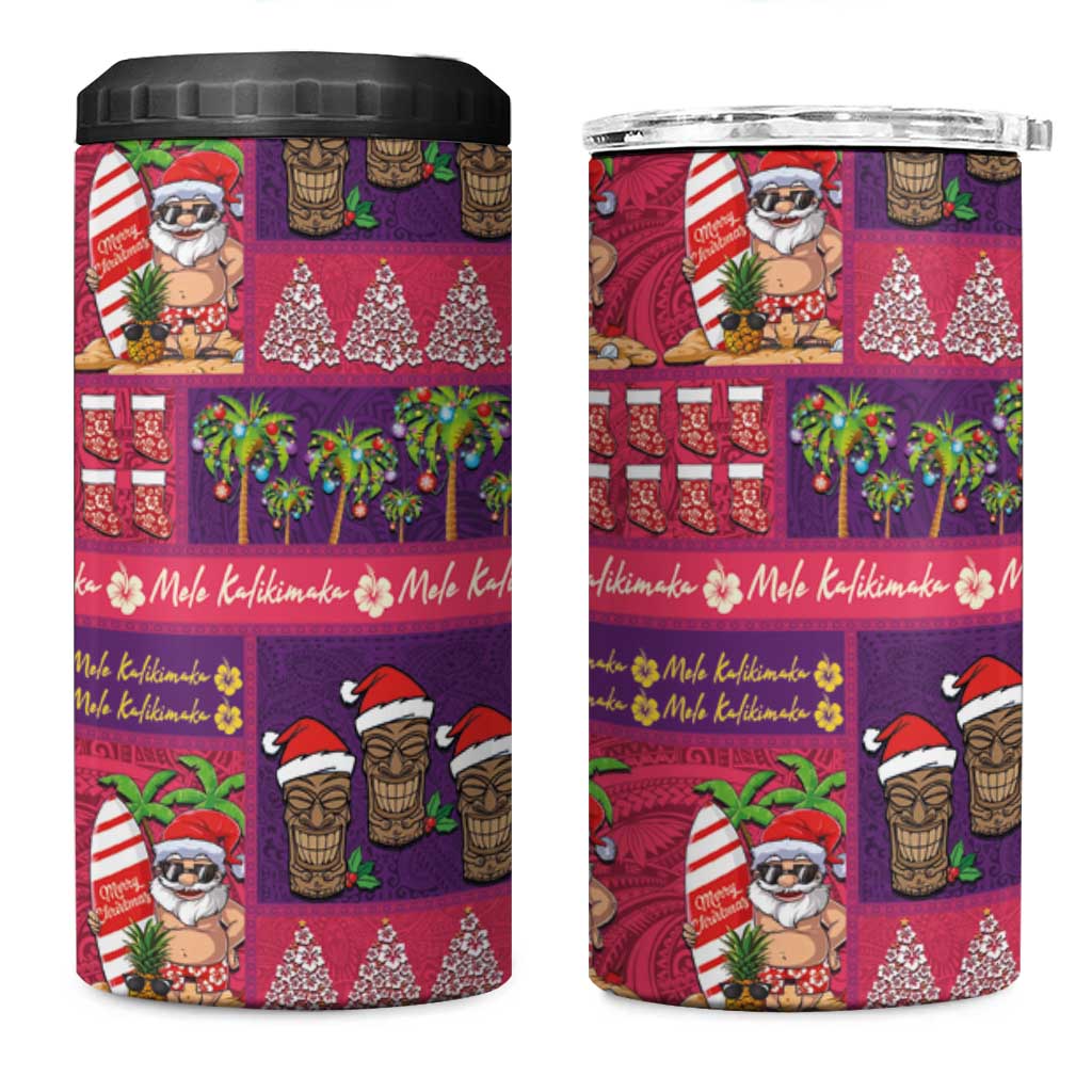 Hawaiian Christmas 4 in 1 Can Cooler Tumbler - Mele Kalikimaka Island Holiday Vibes - Pink Purple