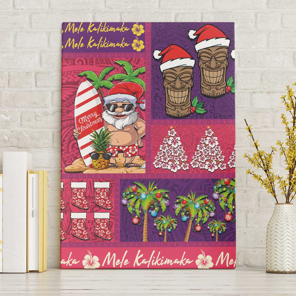 Hawaiian Christmas Canvas Wall Art - Mele Kalikimaka Island Holiday Vibes - Pink Purple LT03 Without Frame Pink - Purple - Polynesian Pride