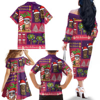 Hawaiian Christmas Family Matching Off The Shoulder Long Sleeve Dress and Hawaiian Shirt - Mele Kalikimaka Island Holiday Vibes - Pink Purple