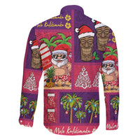 Hawaiian Christmas Family Matching Off The Shoulder Long Sleeve Dress and Hawaiian Shirt - Mele Kalikimaka Island Holiday Vibes - Pink Purple