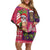 Hawaiian Christmas Family Matching Off Shoulder Short Dress and Hawaiian Shirt - Mele Kalikimaka Island Holiday Vibes - Pink Purple