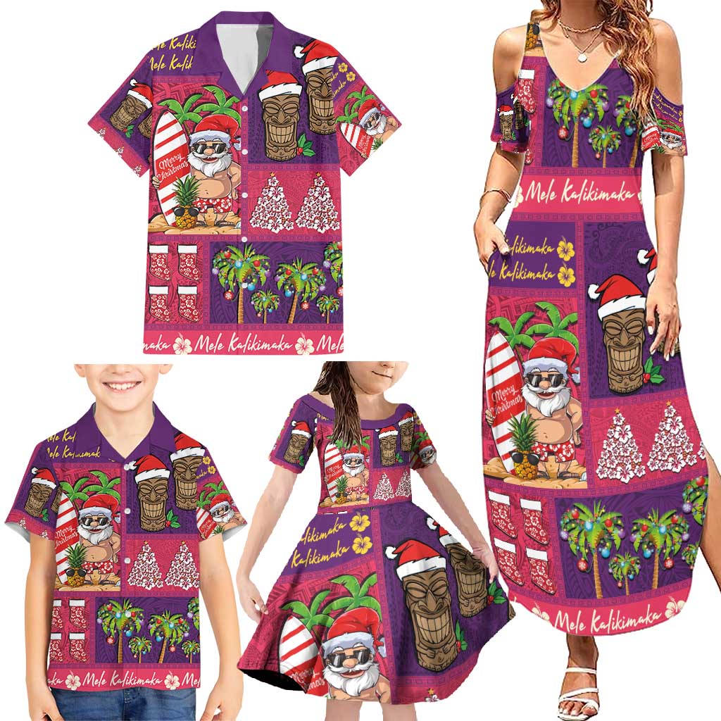 Hawaiian Christmas Family Matching Summer Maxi Dress and Hawaiian Shirt - Mele Kalikimaka Island Holiday Vibes - Pink Purple