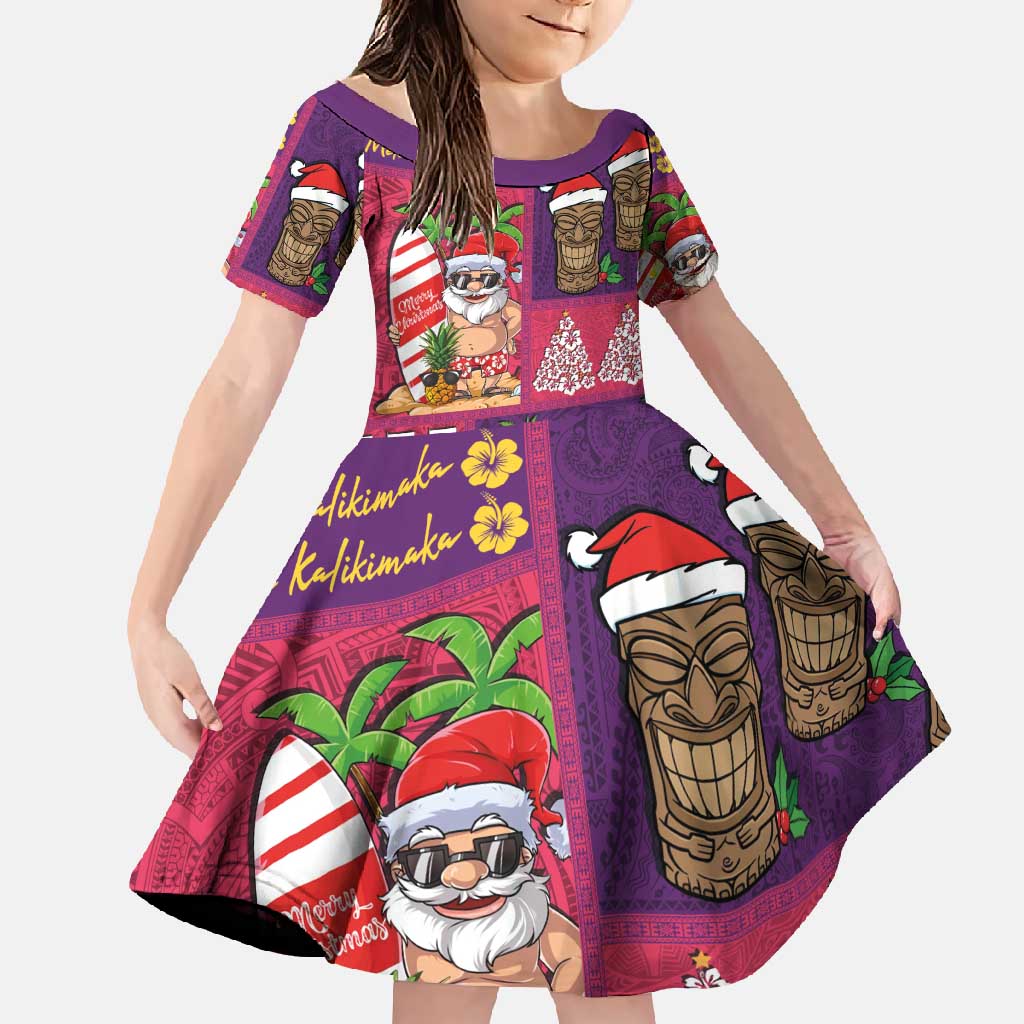 Hawaiian Christmas Family Matching Tank Maxi Dress and Hawaiian Shirt - Mele Kalikimaka Island Holiday Vibes - Pink Purple