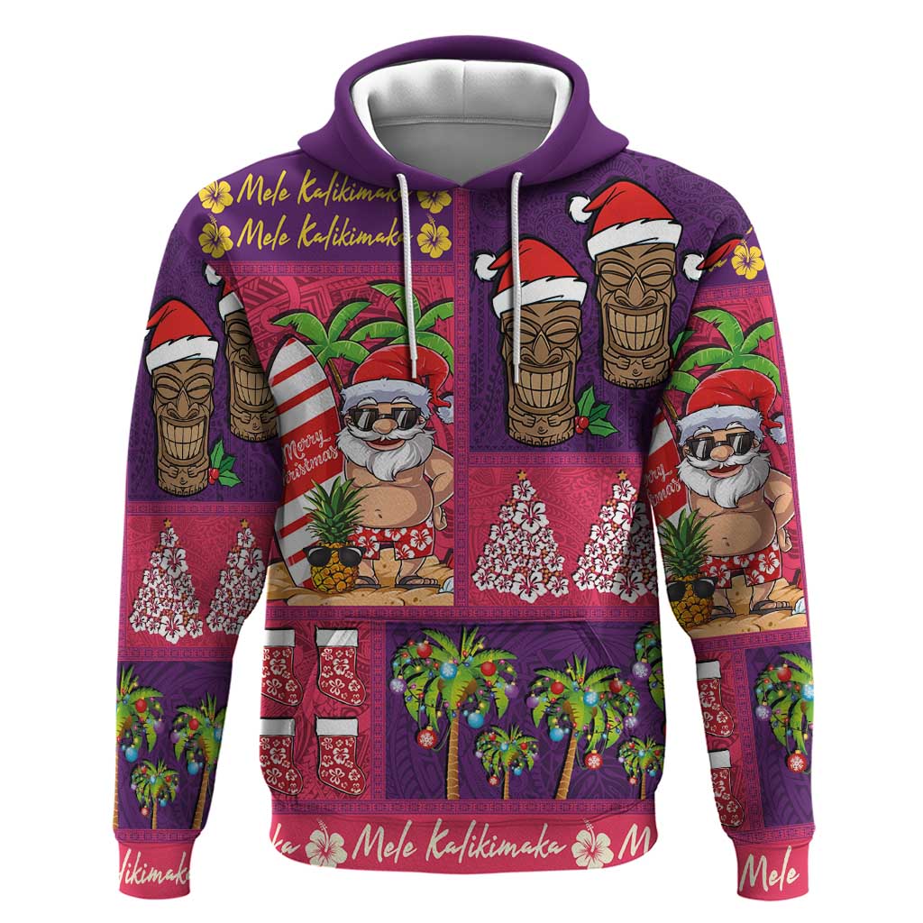 Hawaiian Christmas Hoodie - Mele Kalikimaka Island Holiday Vibes - Pink Purple