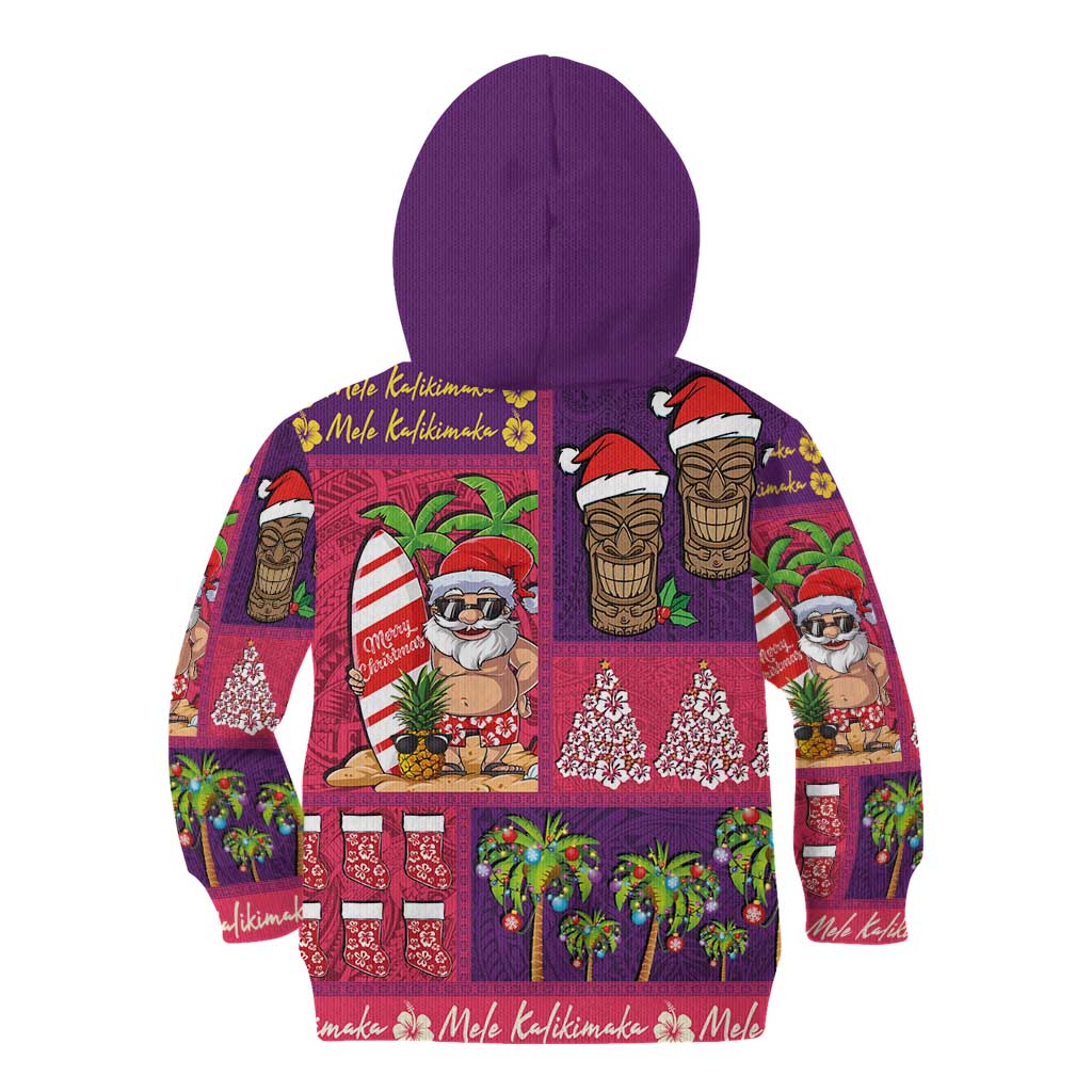 Hawaiian Christmas Kid Hoodie - Mele Kalikimaka Island Holiday Vibes - Pink Purple