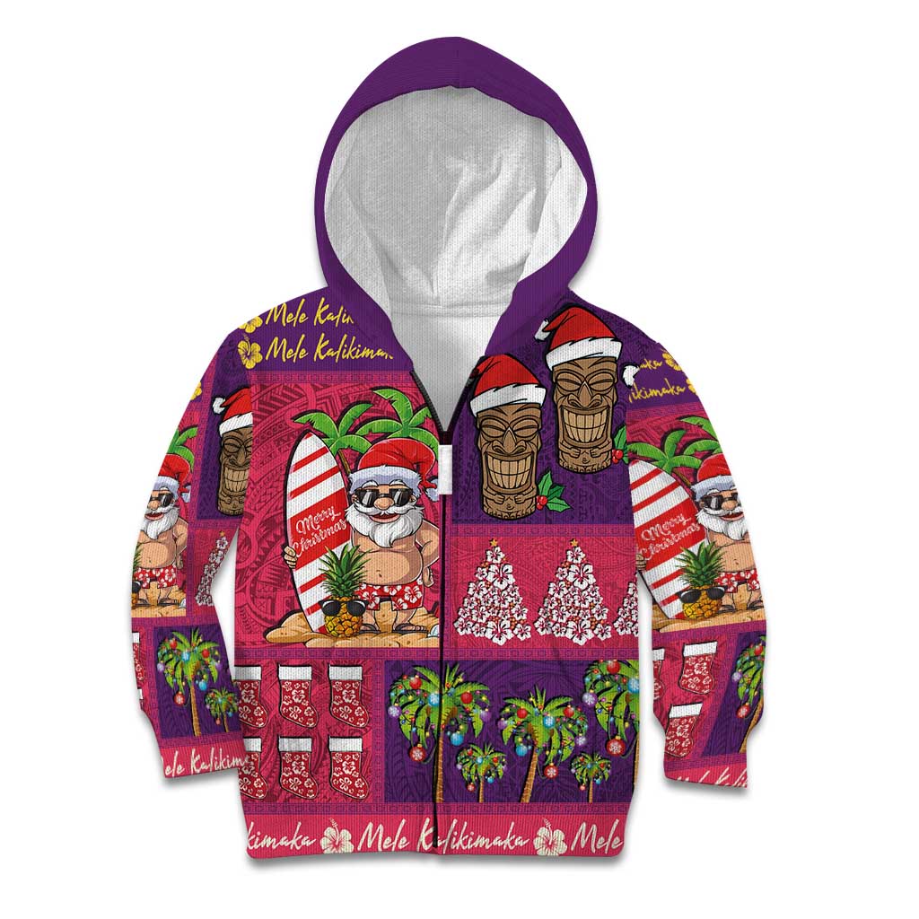 Hawaiian Christmas Kid Hoodie - Mele Kalikimaka Island Holiday Vibes - Pink Purple