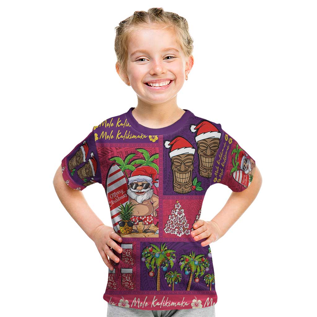 Hawaiian Christmas Kid T Shirt - Mele Kalikimaka Island Holiday Vibes - Pink Purple