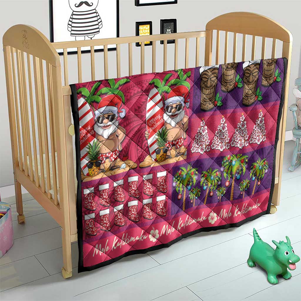 Hawaiian Christmas Quilt - Mele Kalikimaka Island Holiday Vibes - Pink Purple
