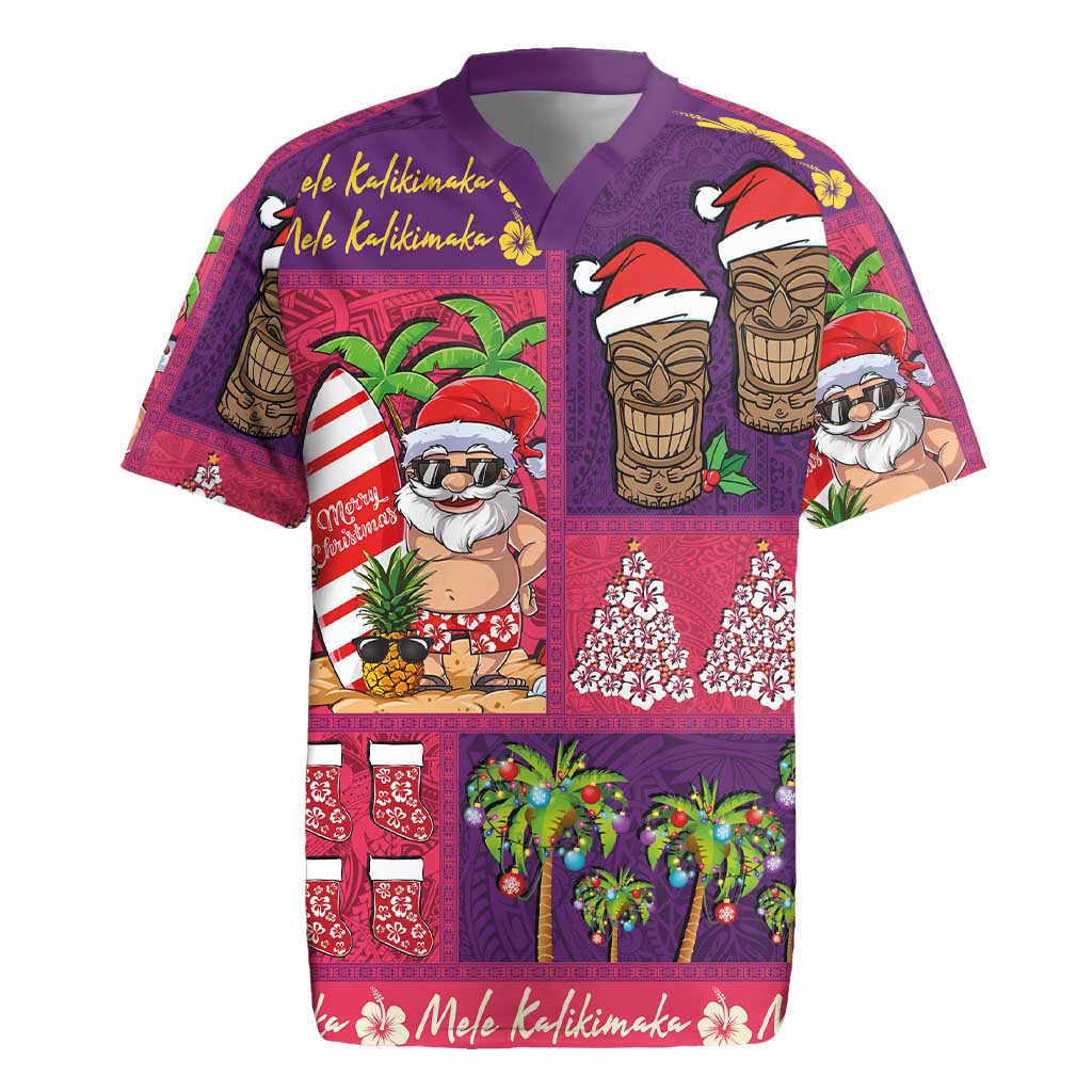 Hawaiian Christmas Rugby Jersey - Mele Kalikimaka Island Holiday Vibes - Pink Purple