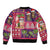 Hawaiian Christmas Sleeve Zip Bomber Jacket - Mele Kalikimaka Island Holiday Vibes - Pink Purple