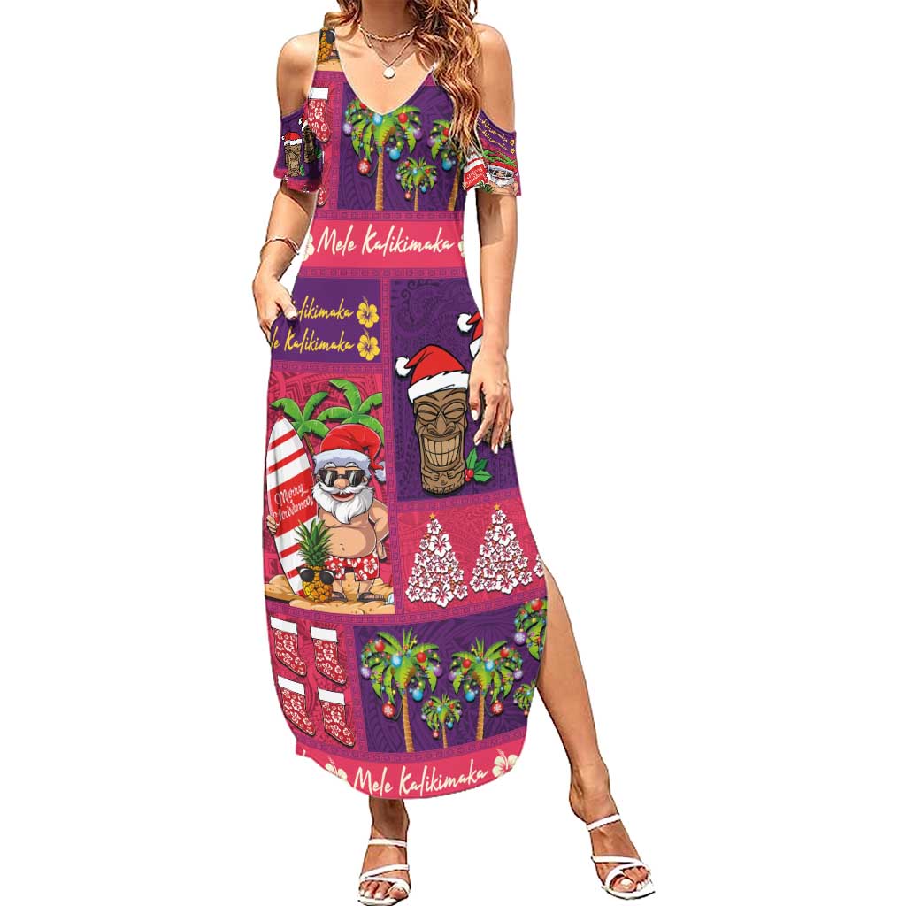 Hawaiian Christmas Summer Maxi Dress - Mele Kalikimaka Island Holiday Vibes - Pink Purple LT03 Women Pink - Purple - Polynesian Pride