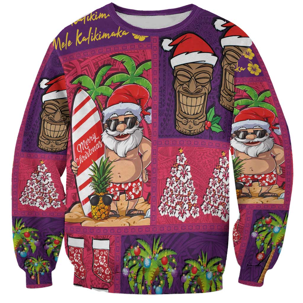 Hawaiian Christmas Sweatshirt - Mele Kalikimaka Island Holiday Vibes - Pink Purple