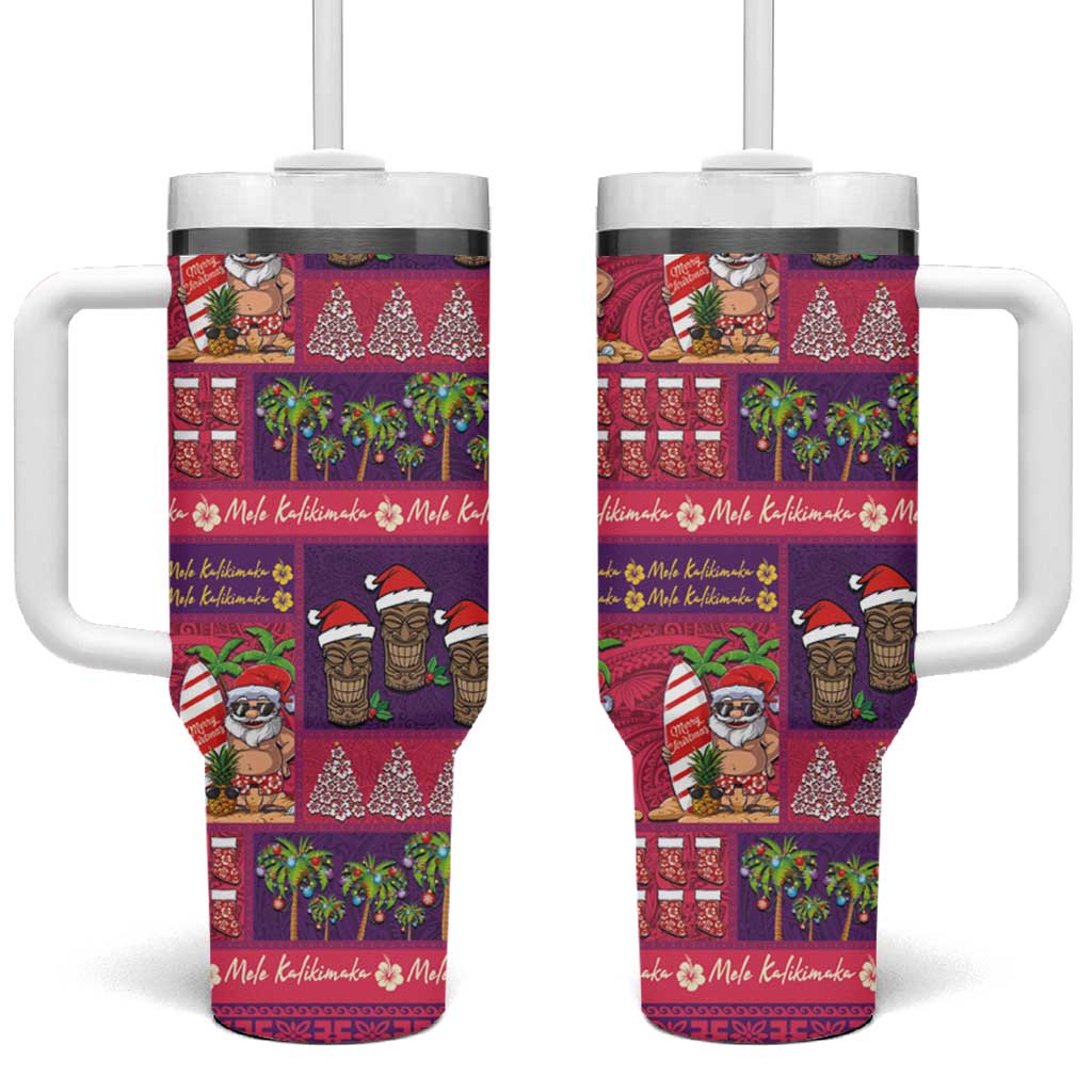 Hawaiian Christmas Tumbler With Handle - Mele Kalikimaka Island Holiday Vibes - Pink Purple