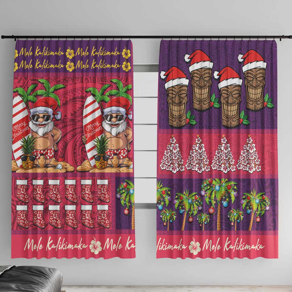 Hawaiian Christmas Window Curtain - Mele Kalikimaka Island Holiday Vibes - Pink Purple