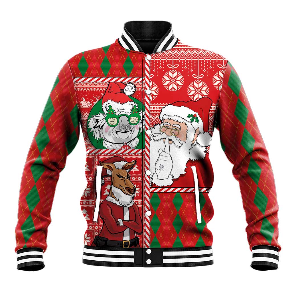 Australian Christmas Baseball Jacket - Santa Koala Kangaroo and Holiday Cheer