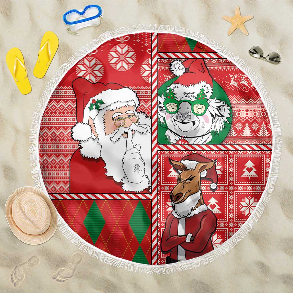Australian Christmas Beach Blanket - Santa Koala Kangaroo and Holiday Cheer LT03 One Size 150cm Red - Polynesian Pride