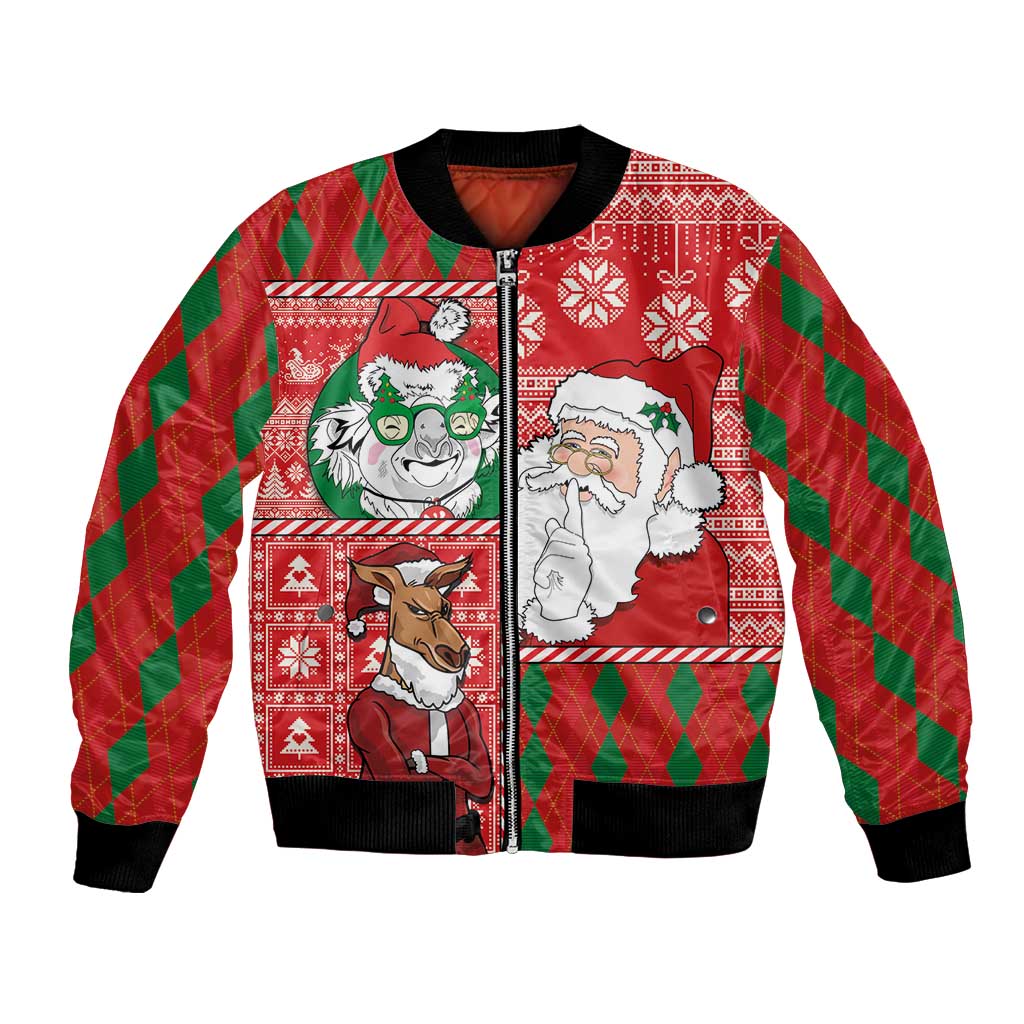 Australian Christmas Bomber Jacket - Santa Koala Kangaroo and Holiday Cheer