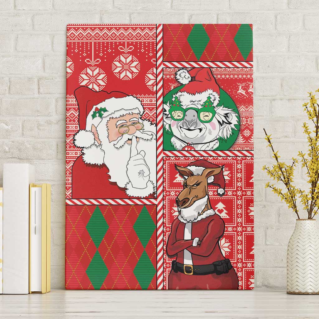 Australian Christmas Canvas Wall Art - Santa Koala Kangaroo and Holiday Cheer LT03 Without Frame Red - Polynesian Pride