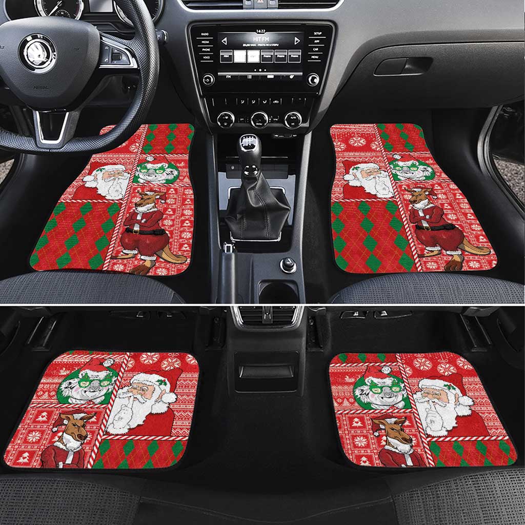 Australian Christmas Car Mats - Santa Koala Kangaroo and Holiday Cheer LT03 Set 4pcs Red - Polynesian Pride