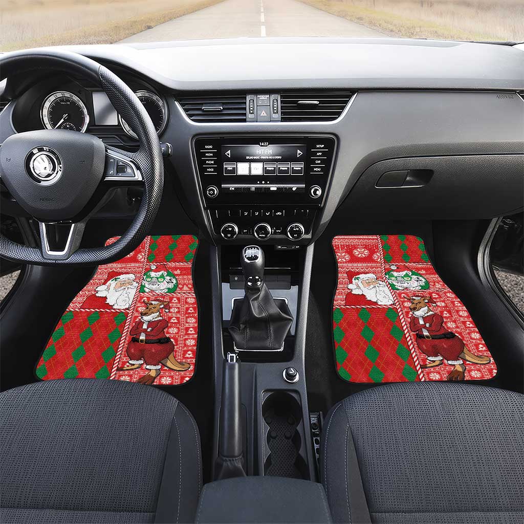 Australian Christmas Car Mats - Santa Koala Kangaroo and Holiday Cheer LT03 Set 2pcs - Front Red - Polynesian Pride