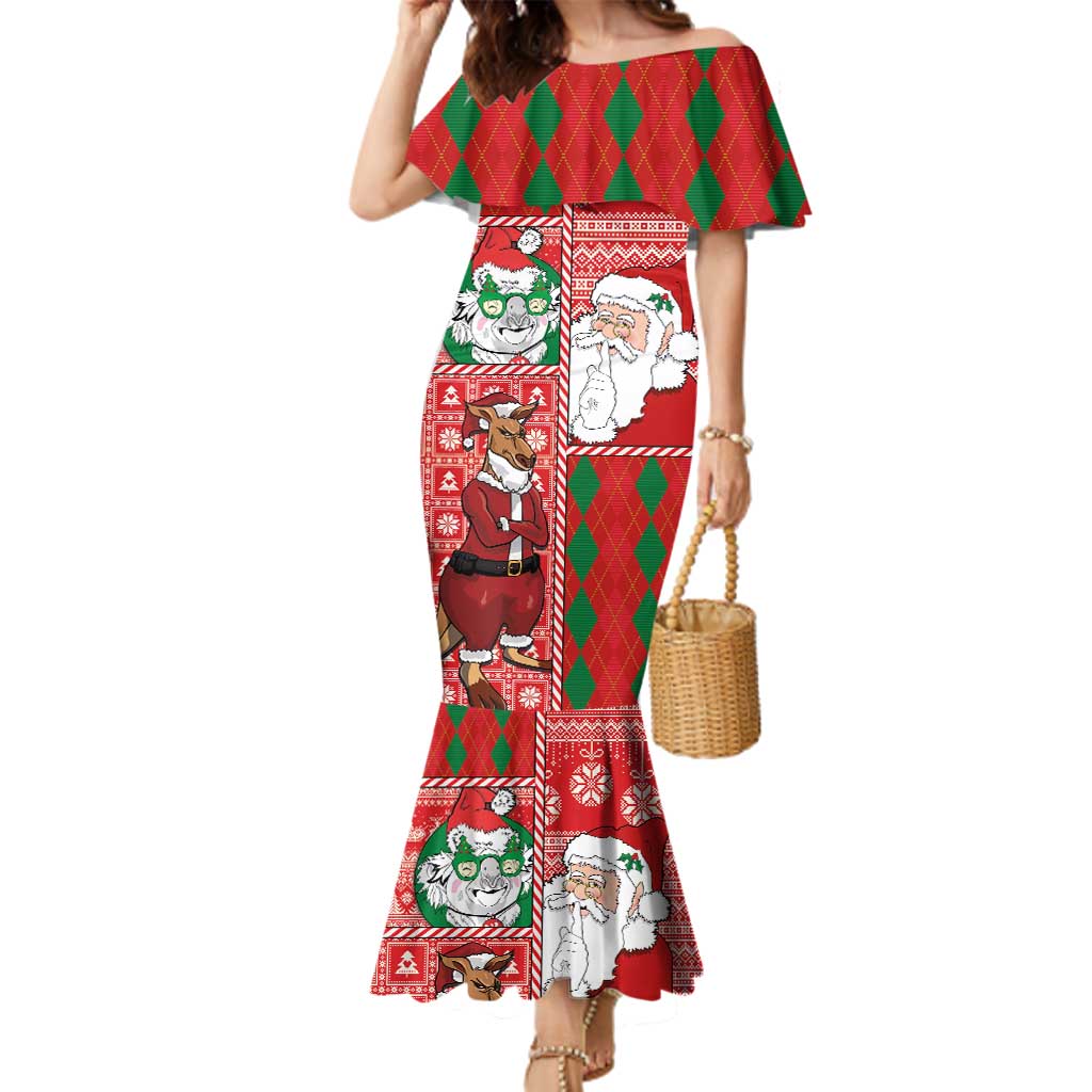 Australian Christmas Family Matching Mermaid Dress and Hawaiian Shirt - Santa Koala Kangaroo and Holiday Cheer
