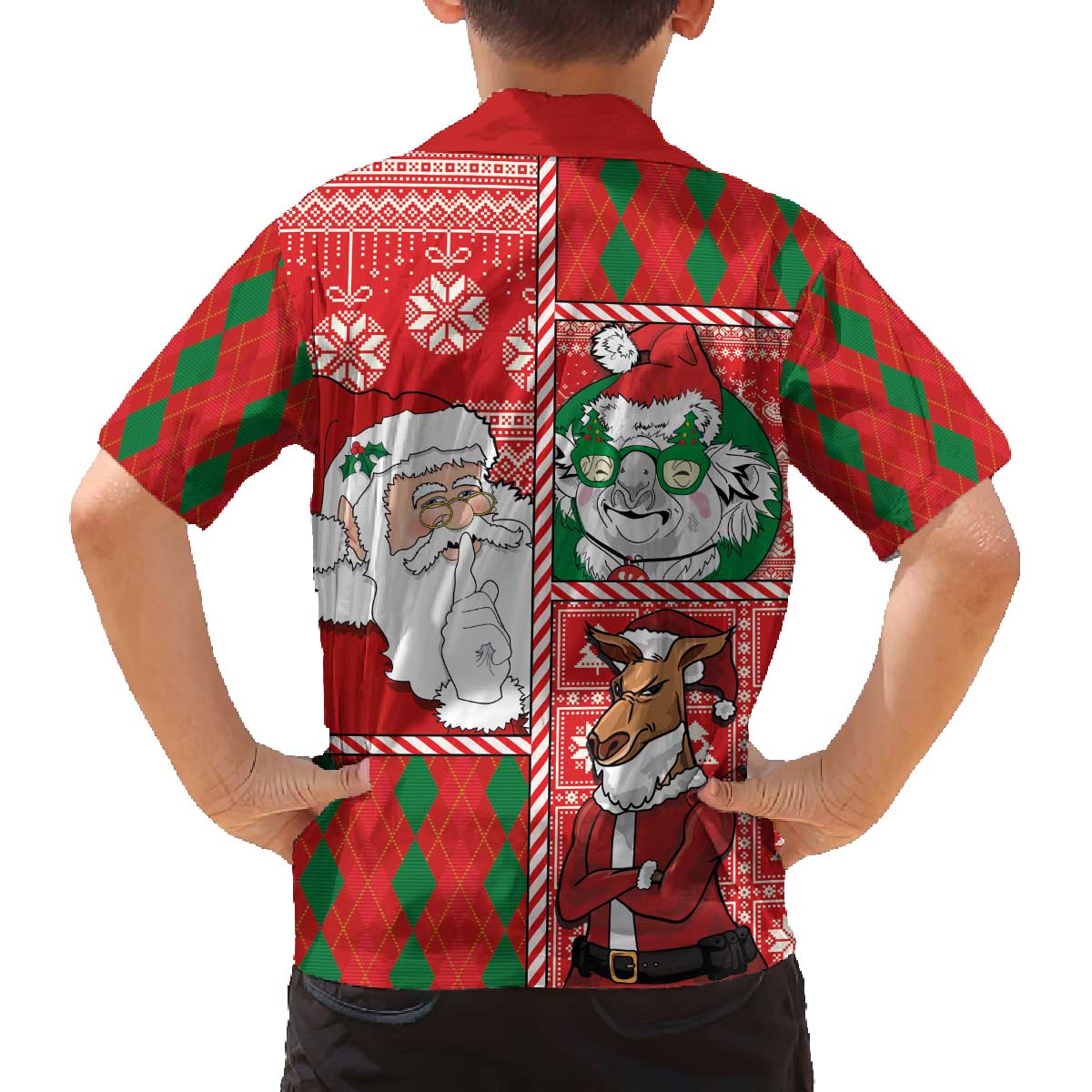 Australian Christmas Family Matching Off The Shoulder Long Sleeve Dress and Hawaiian Shirt - Santa Koala Kangaroo and Holiday Cheer