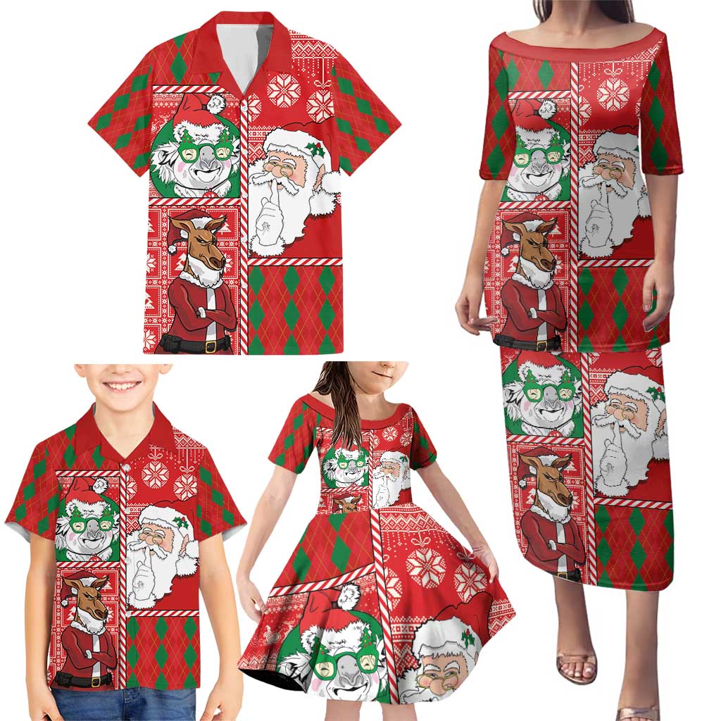 Australian Christmas Family Matching Puletasi and Hawaiian Shirt - Santa Koala Kangaroo and Holiday Cheer