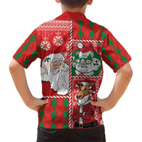 Australian Christmas Family Matching Short Sleeve Bodycon Dress and Hawaiian Shirt - Santa Koala Kangaroo and Holiday Cheer